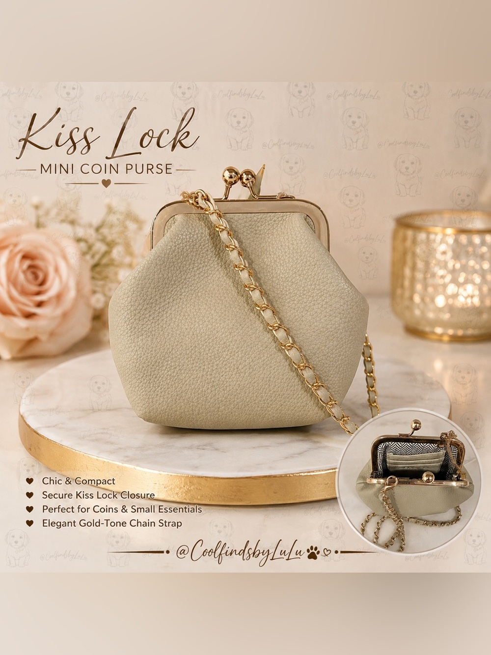 Jen & Co Vegan Pebble Leather Kiss Lock Mini Coin Purse